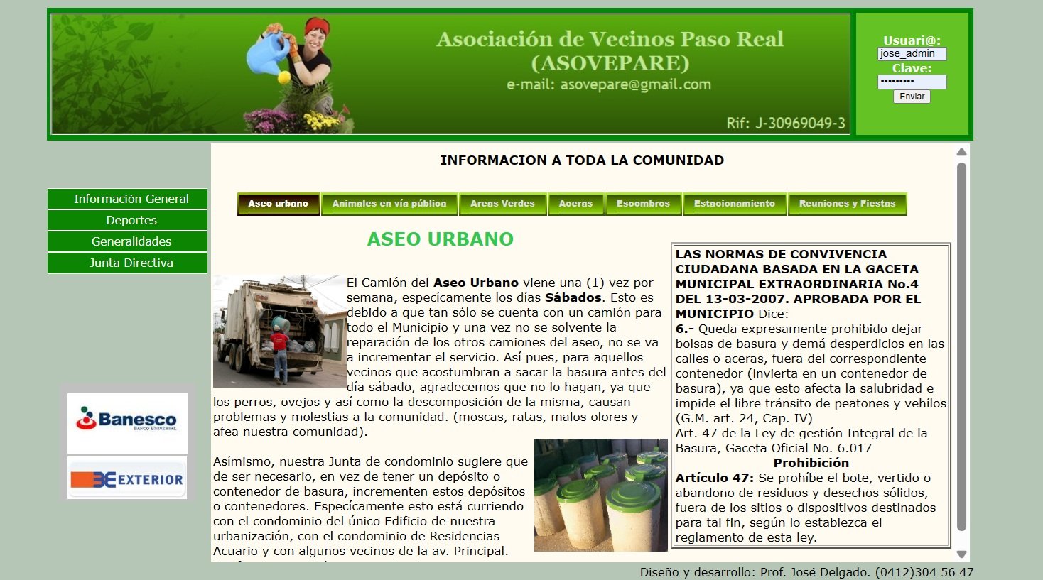 Página pública — información a la comunidad con normas, servicios y avisos.